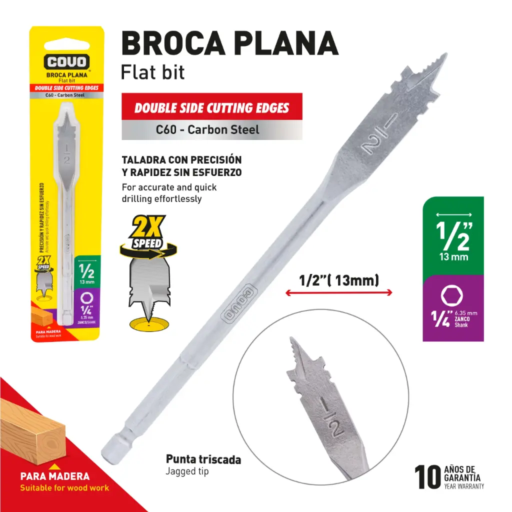 Covo Wood Flat Drill Bit 1/2"